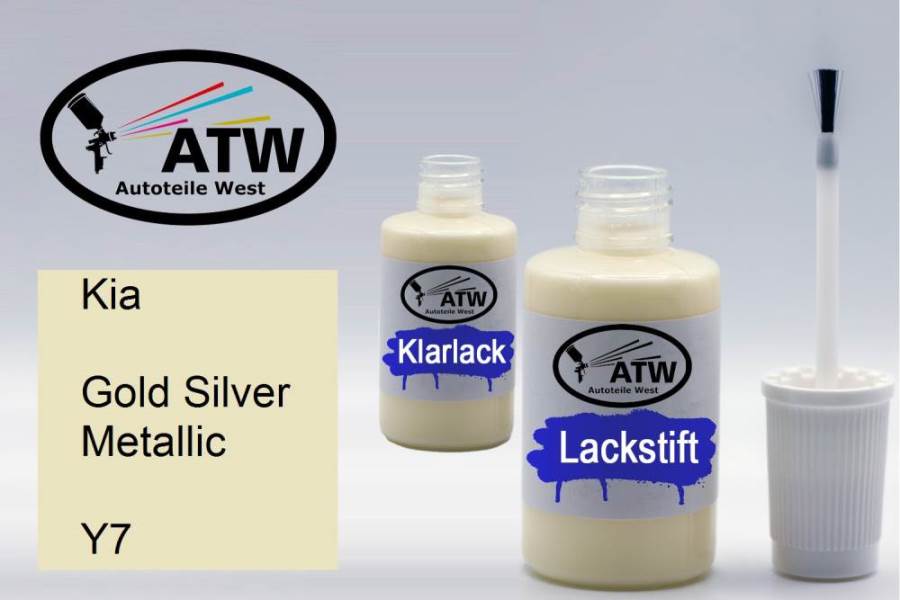 Kia, Gold Silver Metallic, Y7: 20ml Lackstift + 20ml Klarlack - Set, von ATW Autoteile West.